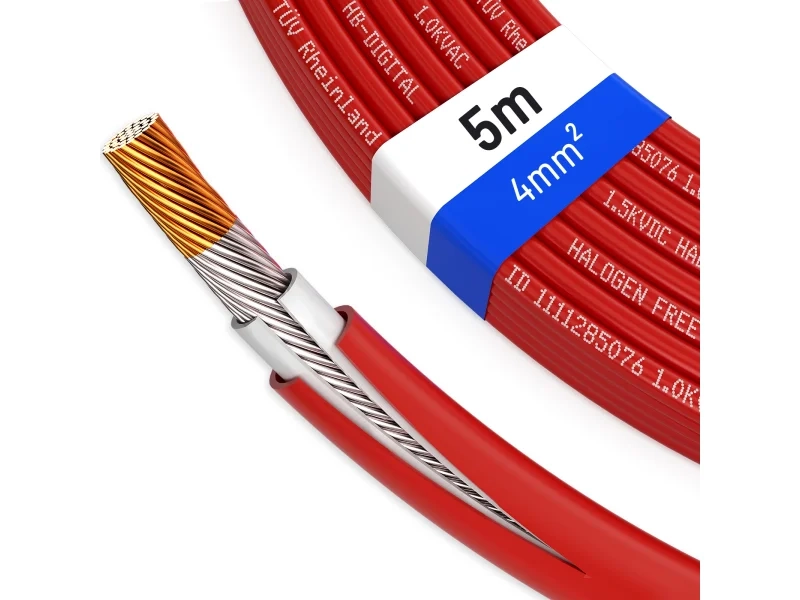 hb-digital Solarkabel 4 mm² – 5 m (rot) für Photovoltaik-Anlagen